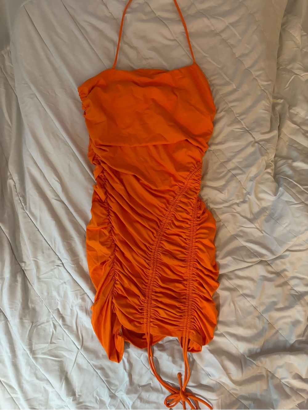 Forever 21 Bright Orange Ruched Halter Mini Dress